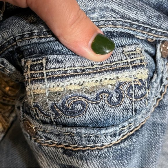 Silver McKenzie Flap Distressed Sequin & Embroidered Straight Leg Jeans - Picture 5 of 10